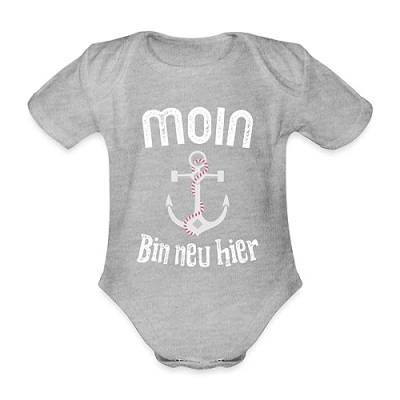 Spreadshirt Moin Bin Neu Hier Geburt Baby Hamburg Anker Baby Bio-Kurzarm-Body, 68 (3-6 M.), Grau meliert von Spreadshirt