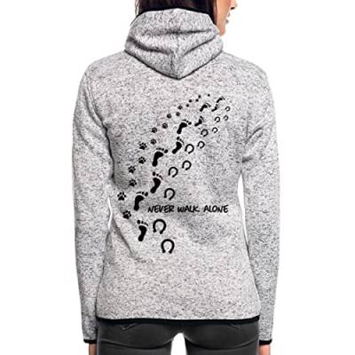 Spreadshirt Never Walk Alone Hund Mensch Hufabdrücke Frauen Kapuzen-Fleecejacke, M, Hellgrau meliert von Spreadshirt