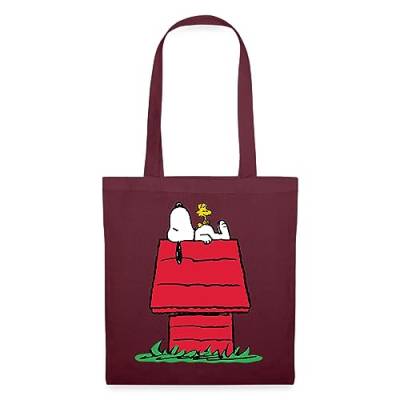 Spreadshirt Peanuts Snoopy Und Die Hundehütte Stoffbeutel, One size, Burgunderrot von Spreadshirt