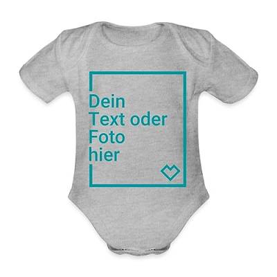 Spreadshirt Personalisierbare Babygeschenke Selbst Gestalten mit Foto und Text Wunschmotiv Baby Bio-Kurzarm-Body, 68 (3-6 M.), Grau meliert von Spreadshirt