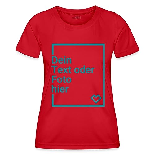 Spreadshirt Personalisierbares Sportshirt Selbst Gestalten mit Foto und Text Wunschmotiv Frauen Funktions-T-Shirt, M, Rot von Spreadshirt