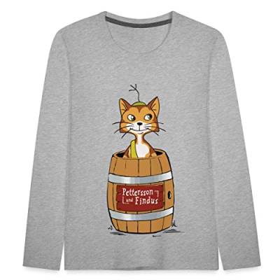 Spreadshirt Pettersson Und Findus Kater Im Fass Kinder Premium Langarmshirt, 134/140 (8 Jahre), Grau meliert von Spreadshirt