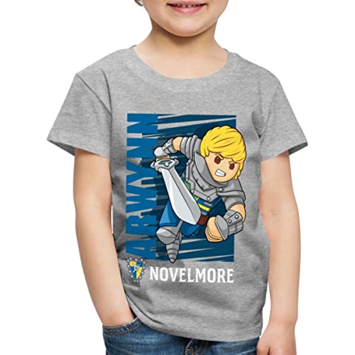 Spreadshirt Playmobil Novelmore Charakter Arwynn Kinder Premium T-Shirt, 134/140 (8 Jahre), Grau meliert von Spreadshirt