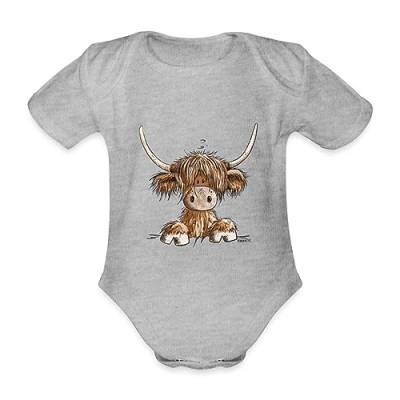 Spreadshirt Schottisches Hochlandrind Comic Baby Bio-Kurzarm-Body, 68 (3-6 M.), Grau meliert von Spreadshirt