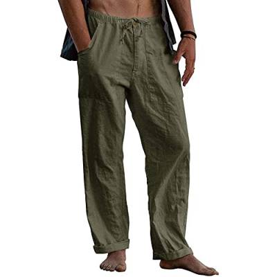 Sprifloral Herren Leinenhose Casual Lose Hose Sommer Strand Hose, grün, 56 von Sprifloral