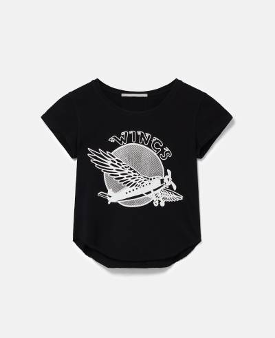 Stella McCartney - Baby-T-Shirt aus Baumwolle mit Wings-Grafik, Frau, Midnight black, Größe: S von Stella McCartney