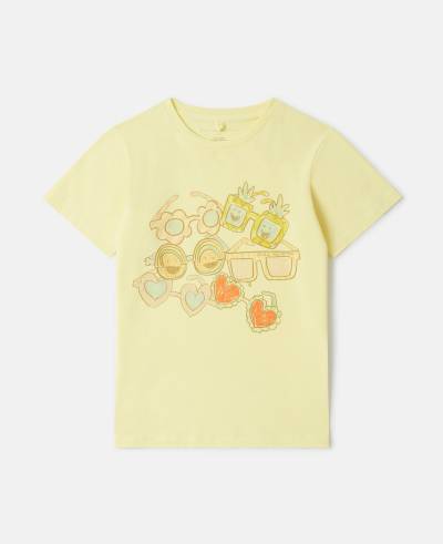 Stella McCartney - Sunglasses Doodle T-Shirt, Frau, Yellow, Größe: 10 von Stella McCartney