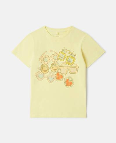 Stella McCartney - Sunglasses Doodle T-Shirt, Frau, Yellow, Größe: 12 von Stella McCartney