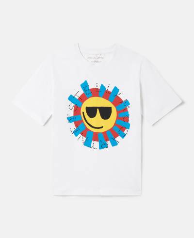 Stella McCartney - Sunshine Face T-Shirt, Frau, White, Größe: 6 von Stella McCartney