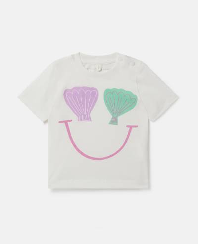 Stella McCartney - T-Shirt mit Seashell Smile Motiv, Frau, Elfenbein, Größe: 3m von Stella McCartney