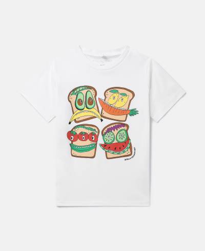 Stella McCartney - T-Shirt mit Veggie Sandwich Motiv, Frau, Elfenbein, Größe: 5 von Stella McCartney