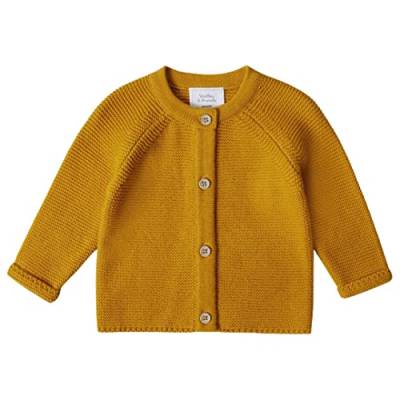 Stellou & friends Cardigan-Strickjacke für Mädchen und Jungen mit Knöpfen in Holz-Optik | Hochwertige Baby-Kleidung aus 100% Baumwolle - IV V I Gr. 62/68 - Senfgelb von Stellou & friends