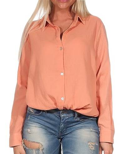 Sublevel Damen Hemd Musselin-Bluse LSL-447 Langarm-Bluse Middle Orange M/L von Sublevel