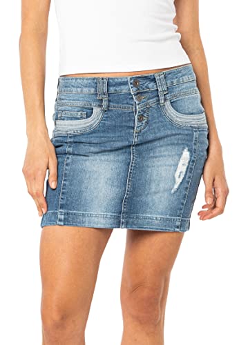 Sublevel Damen Jeans Mini-Rock mit Knöpfen im Used Look Light-Blue XS von Sublevel