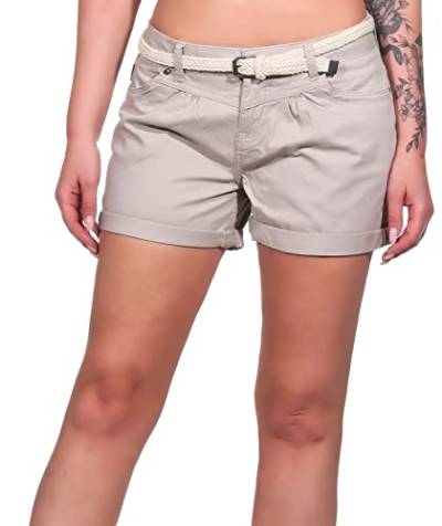 Sublevel Damen Jeans Shorts Kurze Hose mit Stoffgürtel String Beige L von Sublevel