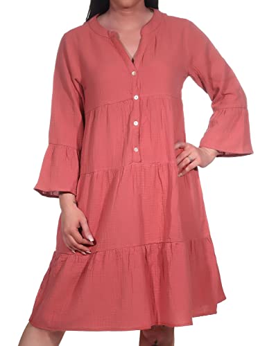 Sublevel Damen Musselin-Kleid LSL-430 Tunika mit 3/4-Ärmeln Middle Rose S/M von Sublevel