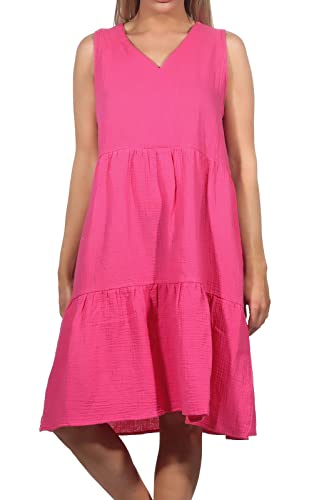 Sublevel Damen Musselin-Kleid LSL-446 Midi Dark Pink S/M von Sublevel