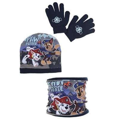 Paw Patrol Kinder Winter-Set 3 tlg. Mütze, Schlauchschal & Handschuhe Chase Marshall (Dunkel-Blau, 54) von Sun City