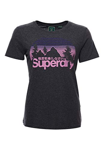 Superdry Damen Core Wilderness T-Shirt mit Logo Schwarz Meliert 42 von Superdry