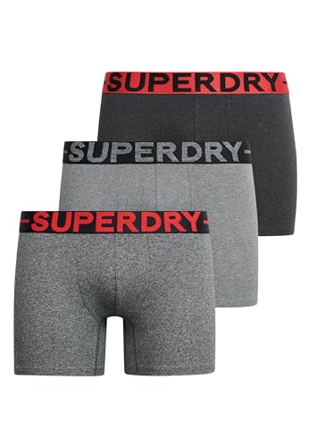 Superdry Herren Boxer Triple Pack Boxershorts, Asphalt Grit/Karst Black Mega Grit/NOOs Grey Marl, von Superdry
