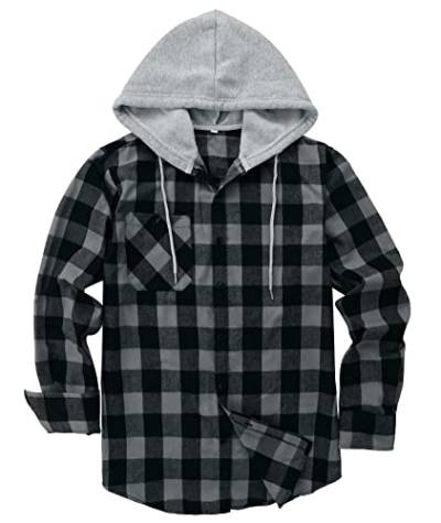 SwissWell Flanellhemd Herren Langarm holzfällerhemd Kariertes Hemd Casual Button Down Freizeithemd mit Kapuzen Regular Fit, Dunkelgrau von SwissWell