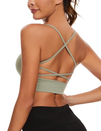 Sykooria Sport BH Damen Gepolstert Bustier Damen BH ohne Buegel Spaghettiträger Cross Back Design Push up BH Sport Bra Top für Yoga Fitness, 295-1pc (Grün), XL von Sykooria