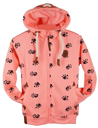 TA Fashion Kinder Sweat Jacke Kapuze Fleece gefüttert Hoodie Übergangsjacke Anker Pfote Hase 134-164 (Neonrosa-67, 152) von TA Fashion