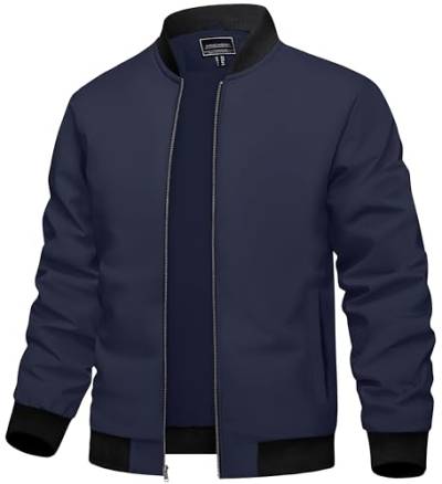 TACVASEN Bomberjacke Herren Sommer Freizeitjacke Bomber Blouson Lässige College Jacke Frühlingsjacke Sport Jacket(M, Marineblau) von TACVASEN