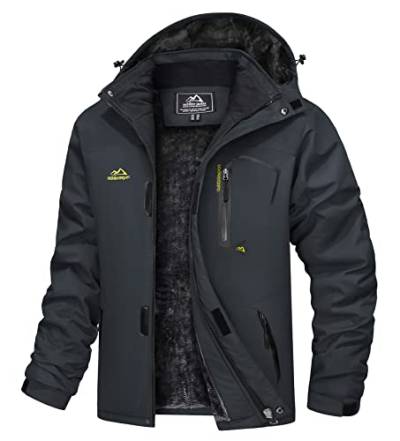 TACVASEN Herren Winter Winddichte Winterjacke Warme Fleece-Futter Ski Übergangsjacke mit Abnehmbarer Kapuze, Kohlengrau, M von TACVASEN