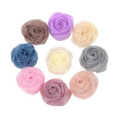 TAMUNI 5 * 10CM 6PCS Pailletten Gold Organza Tuch Blume Anstecknadel Abzeichen Blume Corsage Satin Blume/Rose Anstecknadel Brosche Pin Für Frauen Braut von TAMUNI