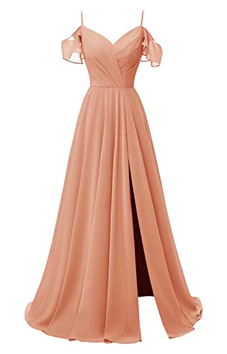 TANPAUL V-Ausschnitt Brautjungfernkleiderer Chiffon Spaghettiträger Abendkleid mit Schlitz Pfirsich 42 von TANPAUL