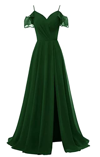 TANPAUL V-Ausschnitt Brautjungfernkleiderer Chiffon Spaghettiträger Abendkleid mit Schlitz Dunkelgrün 38 von TANPAUL