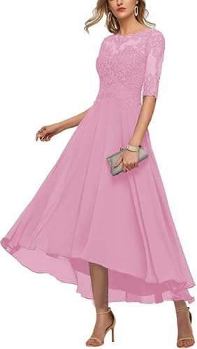 TANPAUL Damen A-Linie Brautjungfernkleid 1/2 Ärmel Abendkleider Elegant Chiffon Festkleid Altrosa 42 von TANPAUL