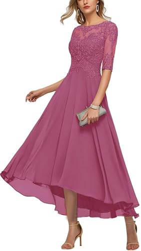 TANPAUL Damen A-Linie Brautjungfernkleid 1/2 Ärmel Abendkleider Elegant Chiffon Festkleid Fushsie 42 von TANPAUL