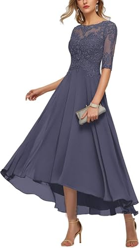 TANPAUL Damen A-Linie Brautjungfernkleid 1/2 Ärmel Abendkleider Elegant Chiffon Festkleid Stormy 42 von TANPAUL