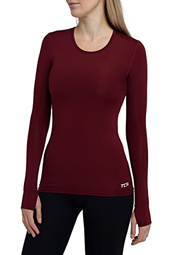 TCA Damen Stamina Leichtes Langarm Laufshirt mit Reißverschlusstasche - Cabernet, XS von TCA