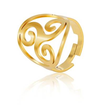 TEAMER Resizable Triskele Ring Edelstahl Heilige Geometrie Magisches Hexagramm Talisman Amulett Schmuck Für Frauen Mädchen (Triskele-Gold) von TEAMER