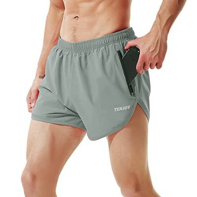TENJOY Herren Laufshorts Gym Athletic Workout Shorts für Männer 7,6 cm Sportshorts mit Reißverschlusstasche, Arona Blue, X-Groß von TENJOY