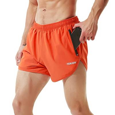 TENJOY Herren Laufshorts Gym Athletic Workout Shorts für Männer 7,6 cm Sportshorts mit Reißverschlusstasche, Orange, X-Groß von TENJOY