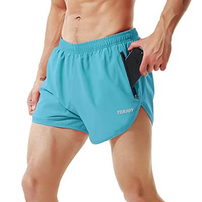 TENJOY Herren Laufshorts Gym Athletic Workout Shorts für Männer 7,6 cm Sportshorts mit Reißverschlusstasche, hellblau, Groß von TENJOY