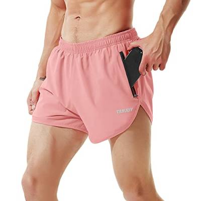 TENJOY Herren Laufshorts Gym Athletic Workout Shorts für Männer 7,6 cm Sportshorts mit Reißverschlusstasche, hellrosa Farbe, Mittel von TENJOY