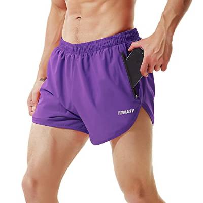 TENJOY Herren Laufshorts Gym Athletic Workout Shorts für Männer 7,6 cm Sportshorts mit Reißverschlusstasche, violett, Mittel von TENJOY