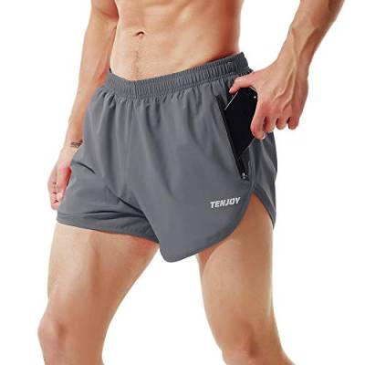 TENJOY Herren Laufshorts Gym Athletic Workout Shorts für Männer 7,6 cm Sportshorts mit Reißverschlusstasche Dunkelgrau M von TENJOY
