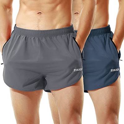 TENJOY Herren Laufshorts Gym Athletic Workout Shorts für Männer 7,6 cm Sportshorts mit Reißverschlusstasche - - Klein von TENJOY