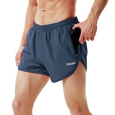 TENJOY Herren Laufshorts Gym Athletic Workout Shorts für Männer 7,6 cm Sportshorts mit Reißverschlusstasche Marineblau L von TENJOY