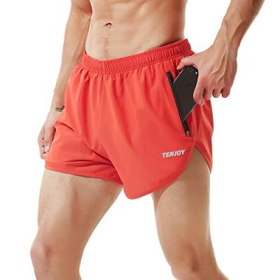 TENJOY Herren Laufshorts Gym Athletic Workout Shorts für Männer 7,6 cm Sportshorts mit Reißverschlusstasche Rot L von TENJOY