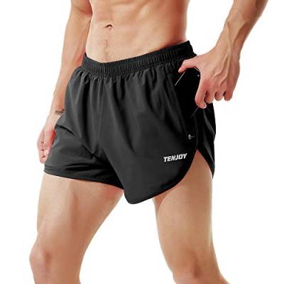 TENJOY Herren Laufshorts Gym Athletic Workout Shorts für Männer 7,6 cm Sportshorts mit Reißverschlusstasche Schwarz XXL von TENJOY