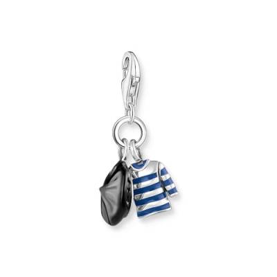 THOMAS SABO Damen Charm-Anhänger Baskenmütze und Breton-Shirt Silber 925 Sterlingsilber, Geschwärzt, Kaltemail 2083-664-7 von THOMAS SABO