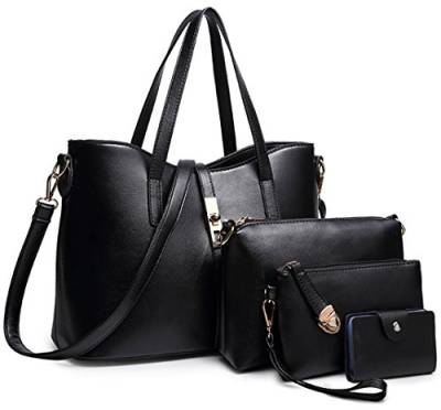 TIBES Handtaschen damen Handtasche mädchen Weiche handtasche Taschen damen set Beutel Top handle bags Tragetaschen Messenger bag damen Geldbörsen Handtaschen für mädchen 4 Stück Set Schwarz von TIBES