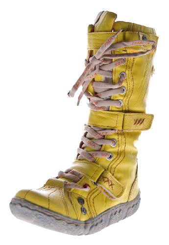 TMA Leder Stiefel Damen Winter Schuhe gefüttert Gelb Damenstiefel im Used Look Gr. 39 von TMA